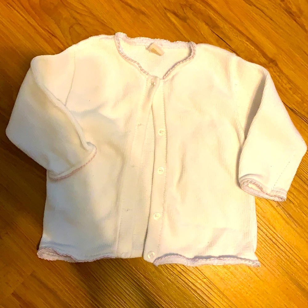 Girls White Sweater with Pretty pink trim
